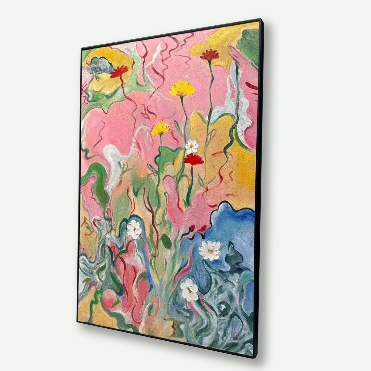Wildflower Reverie – Pink Floral Textured Oil Painting Canvas Wall Art