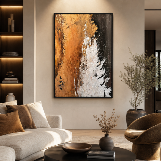 Molten Night – Dark Abstract Textured Oil Painting Canvas Wall Art