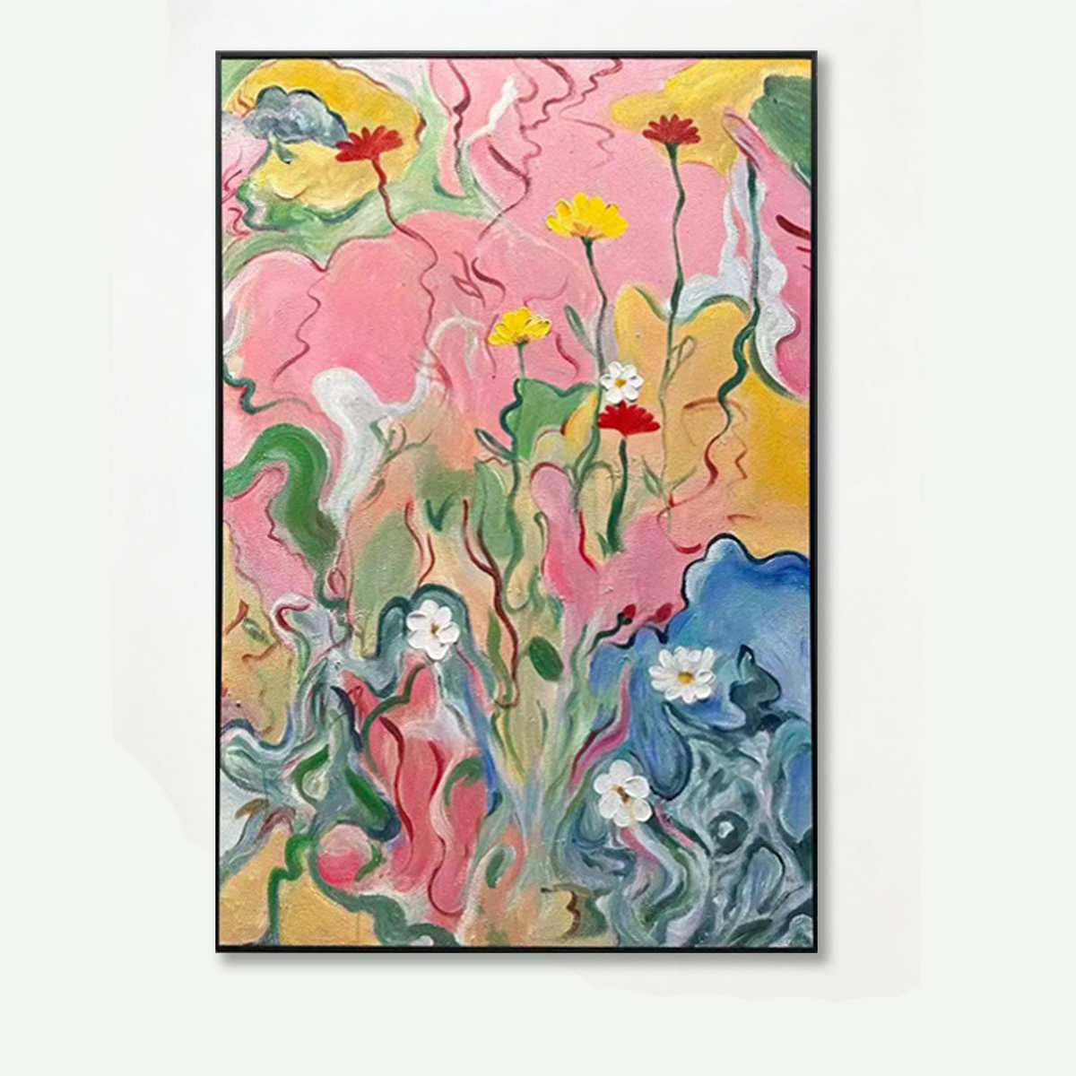 Wildflower Reverie – Pink Floral Textured Oil Painting Canvas Wall Art