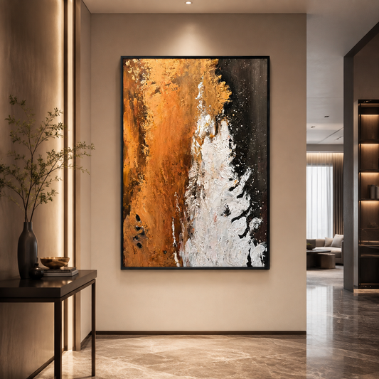 Molten Night – Dark Abstract Textured Oil Painting Canvas Wall Art
