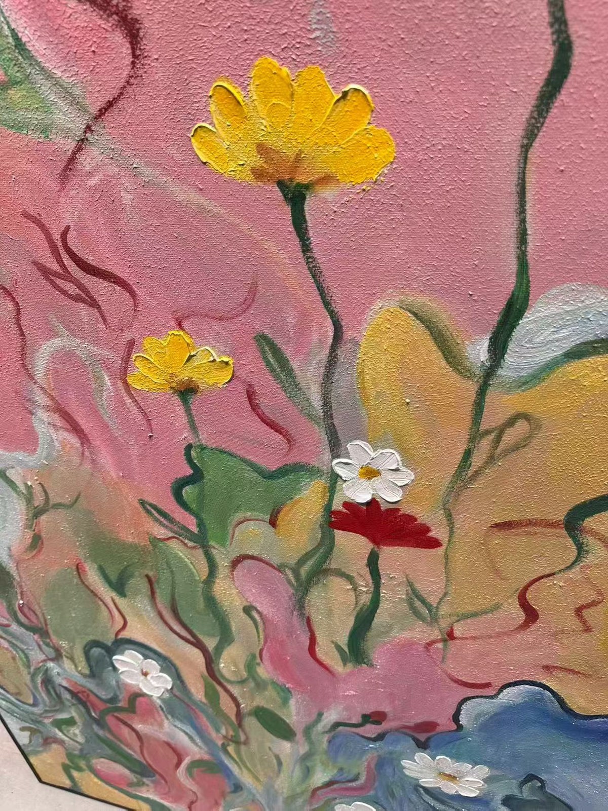 Wildflower Reverie – Pink Floral Textured Oil Painting Canvas Wall Art