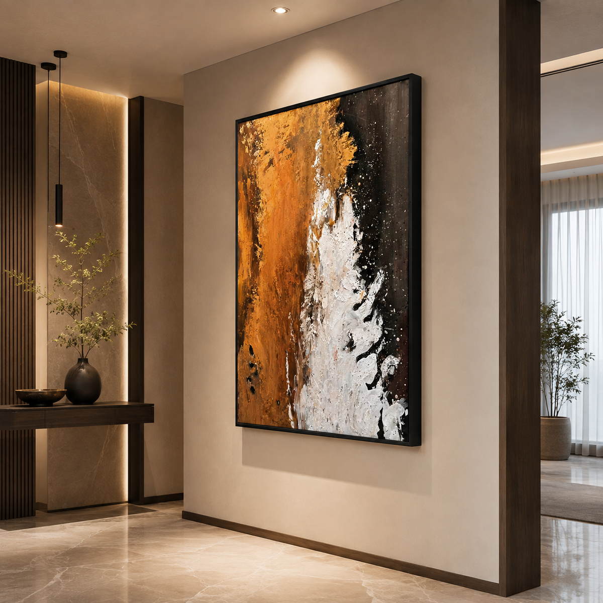 Molten Night – Dark Abstract Textured Oil Painting Canvas Wall Art