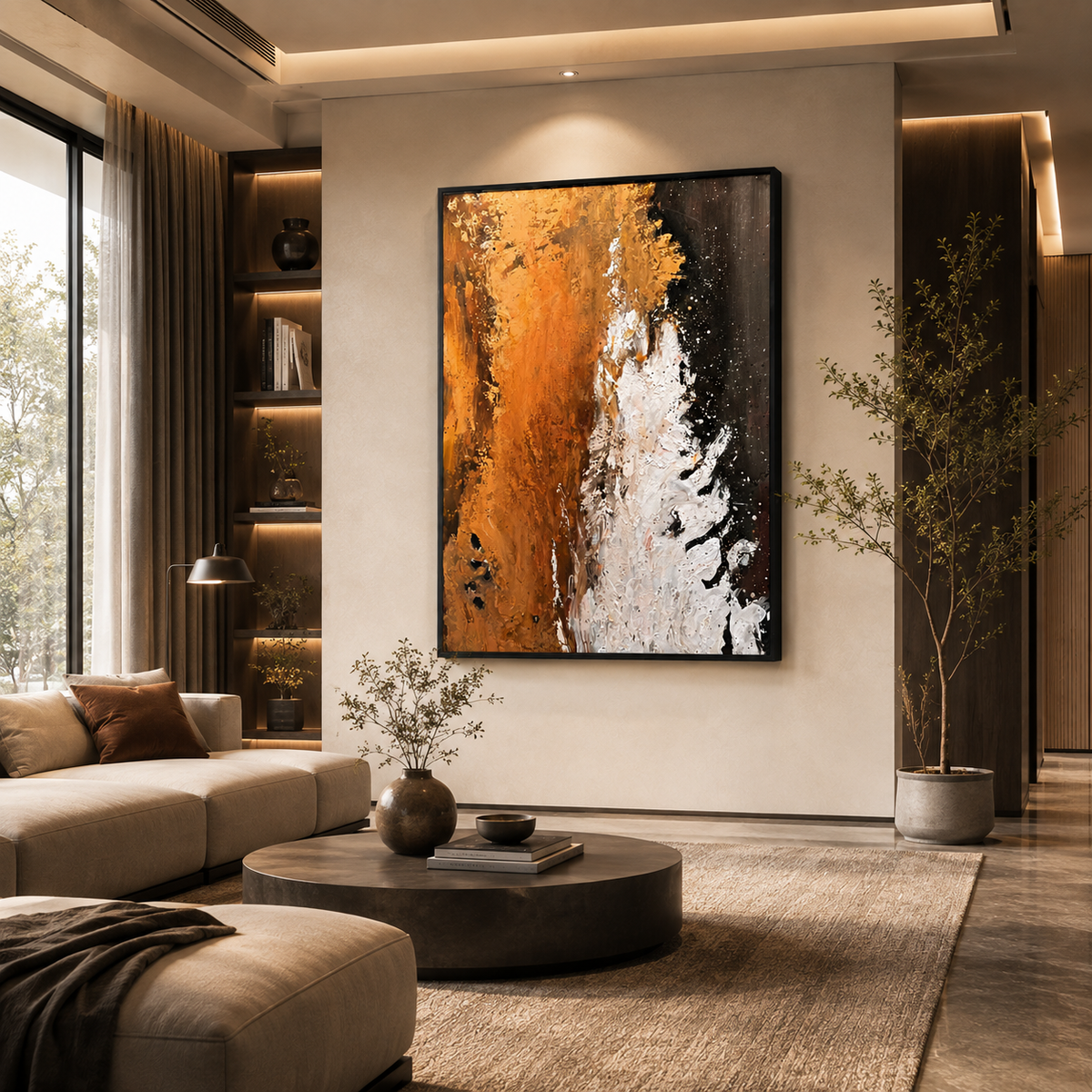 Molten Night – Dark Abstract Textured Oil Painting Canvas Wall Art