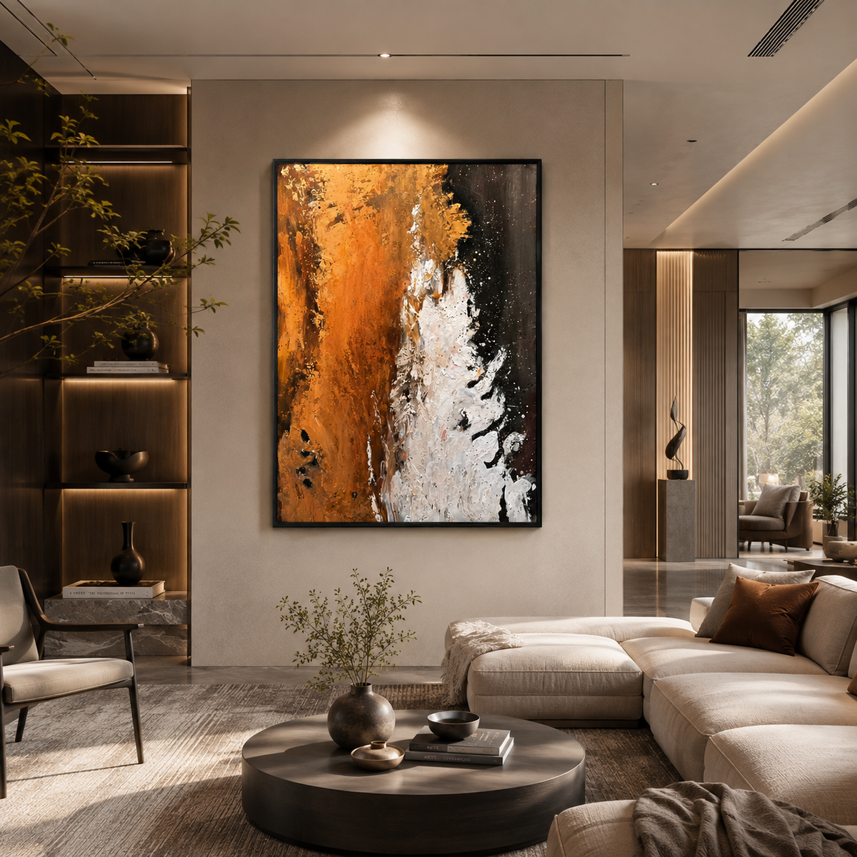 Molten Night – Dark Abstract Textured Oil Painting Canvas Wall Art