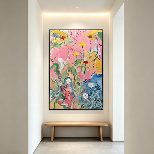 Wildflower Reverie – Pink Floral Textured Oil Painting Canvas Wall Art