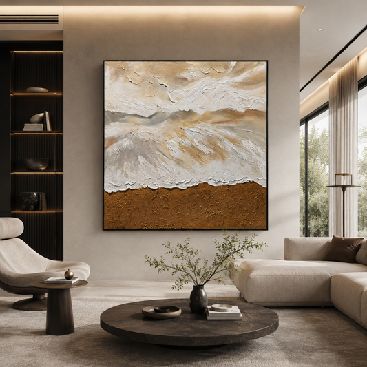 Whispers of Sand Between Tides – Impasto Landscape Oil Painting Wall Art