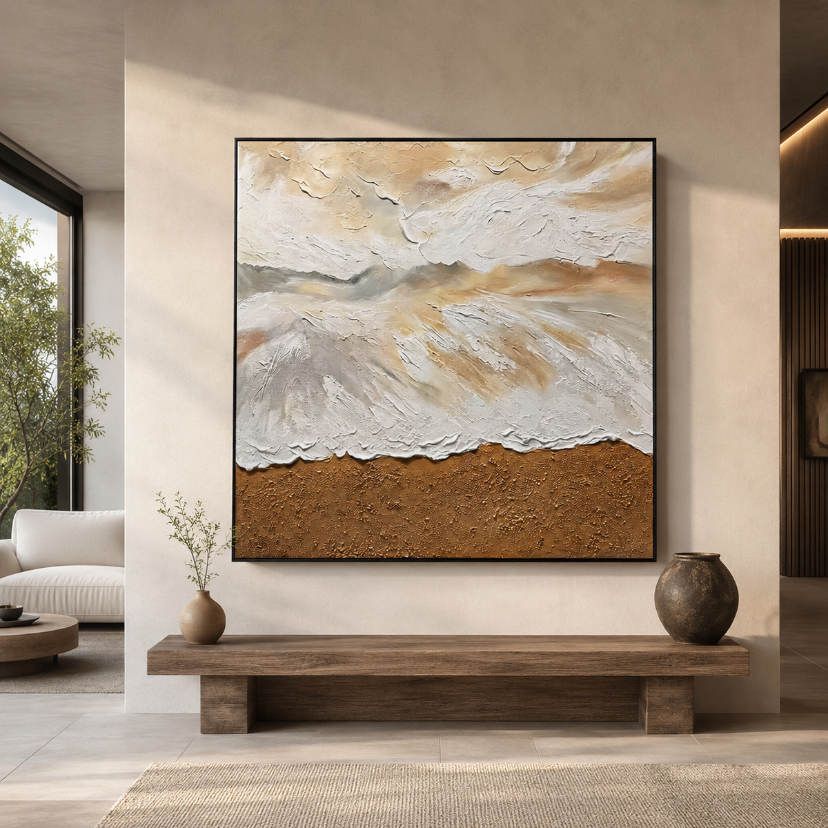 Whispers of Sand Between Tides – Impasto Landscape Oil Painting Wall Art
