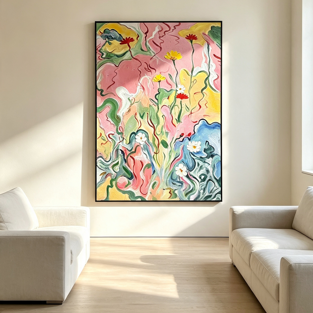 Wildflower Reverie – Pink Floral Textured Oil Painting Canvas Wall Art