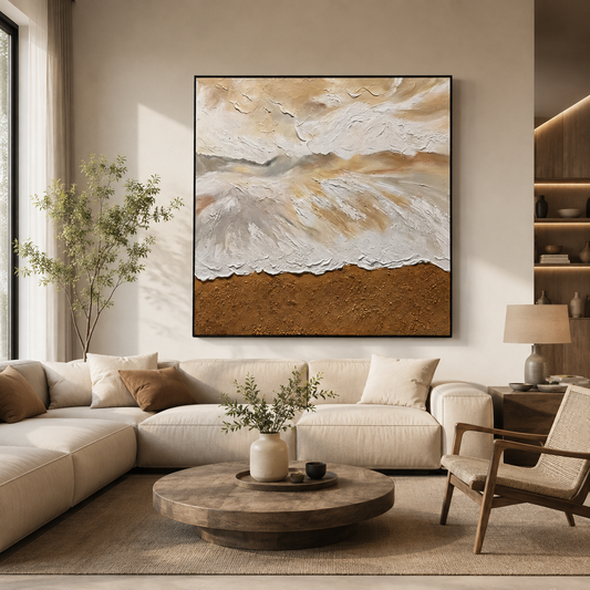 Whispers of Sand Between Tides – Impasto Landscape Oil Painting Wall Art